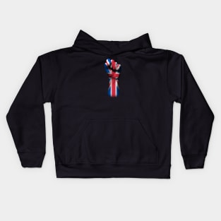 Flag of United Kingdom on a Raised Clenched Fist Kids Hoodie